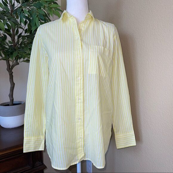 NWT J. Crew High Low Yellow White Striped Relaxed Button Up Shirt Top XS - Picture 1 of 3